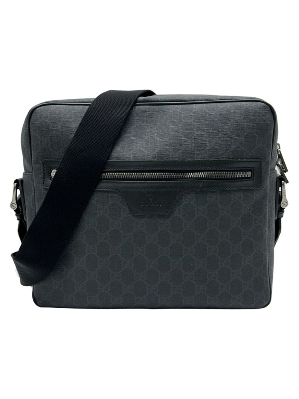 Gucci Shoulder Bag GG Pattern Black Dark Gray Leather